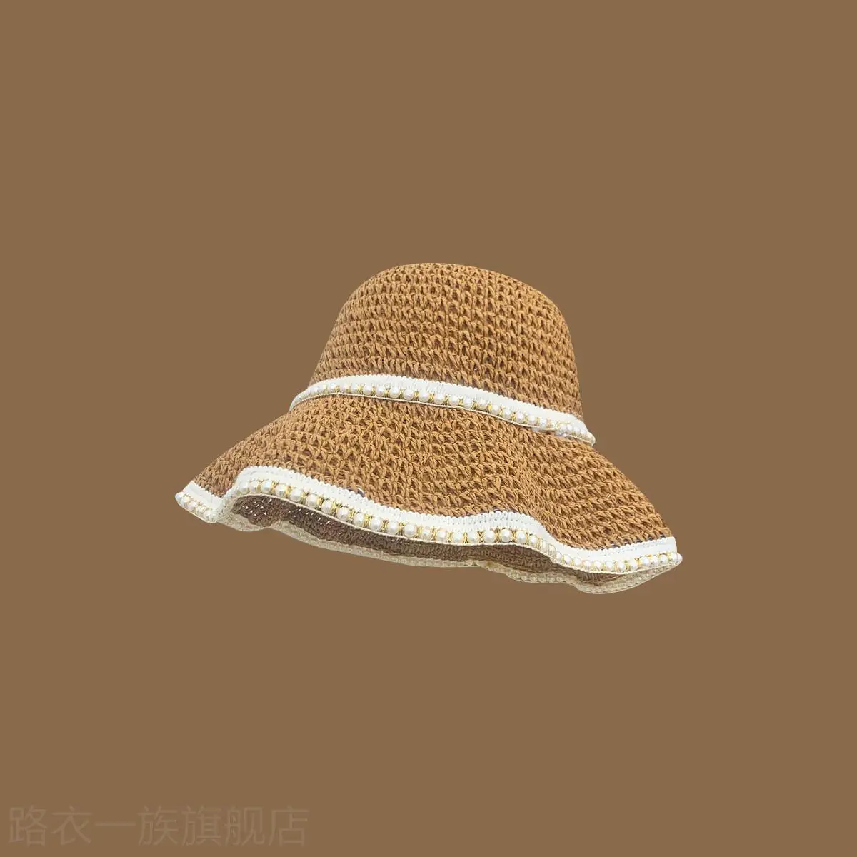Women Straw Bow Cap Wide Brim Pink Letter - Image 9