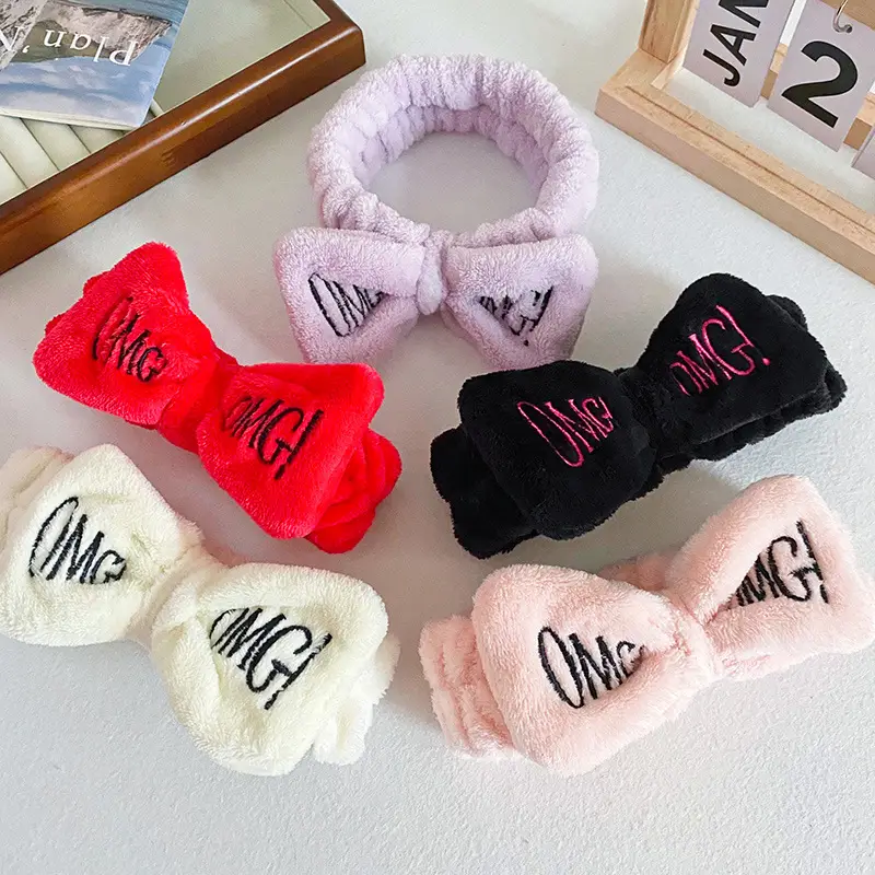 Pink Embroidered Bow Headband for Women