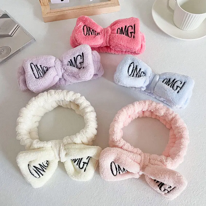 Pink Embroidered Bow Headband for Women