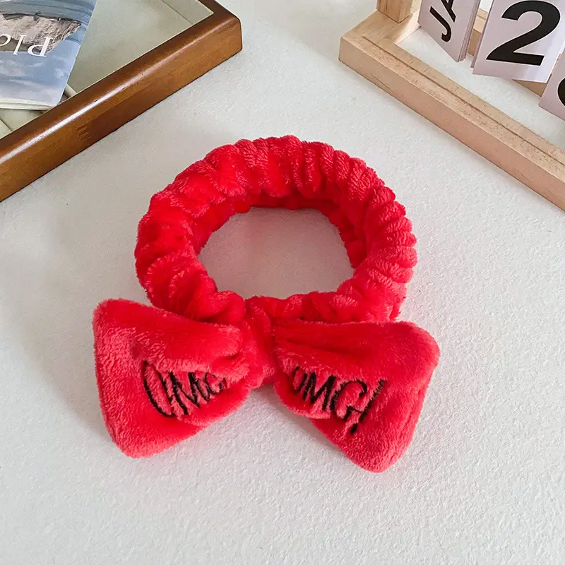 Pink Embroidered Bow Headband for Women