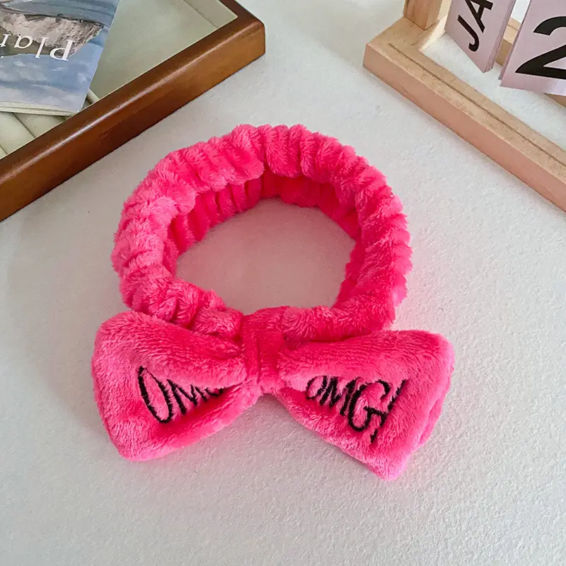 Pink Embroidered Bow Headband for Women