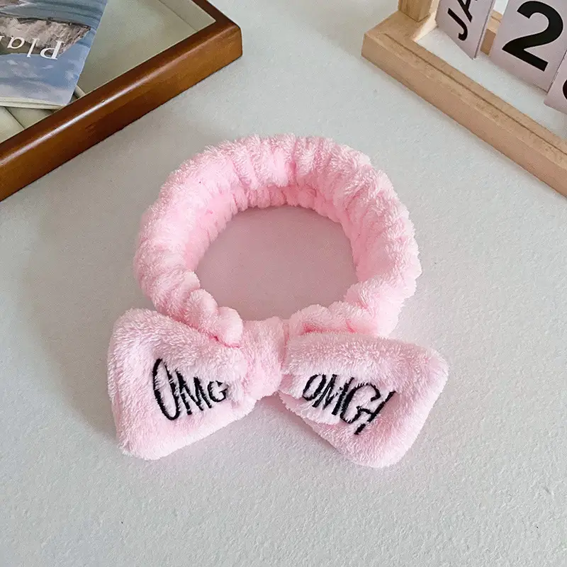Pink Embroidered Bow Headband for Women