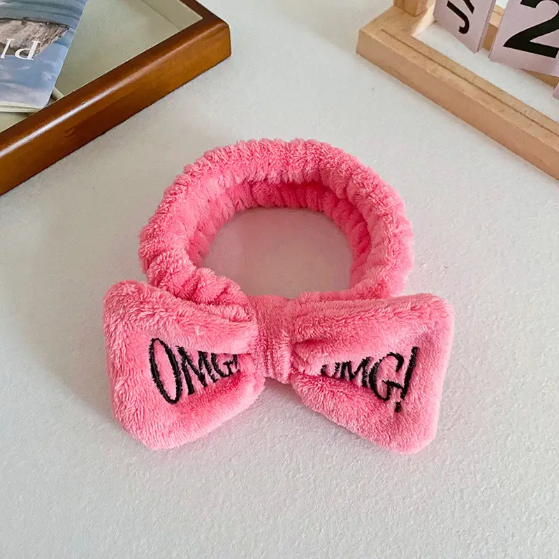 Pink Embroidered Bow Headband for Women