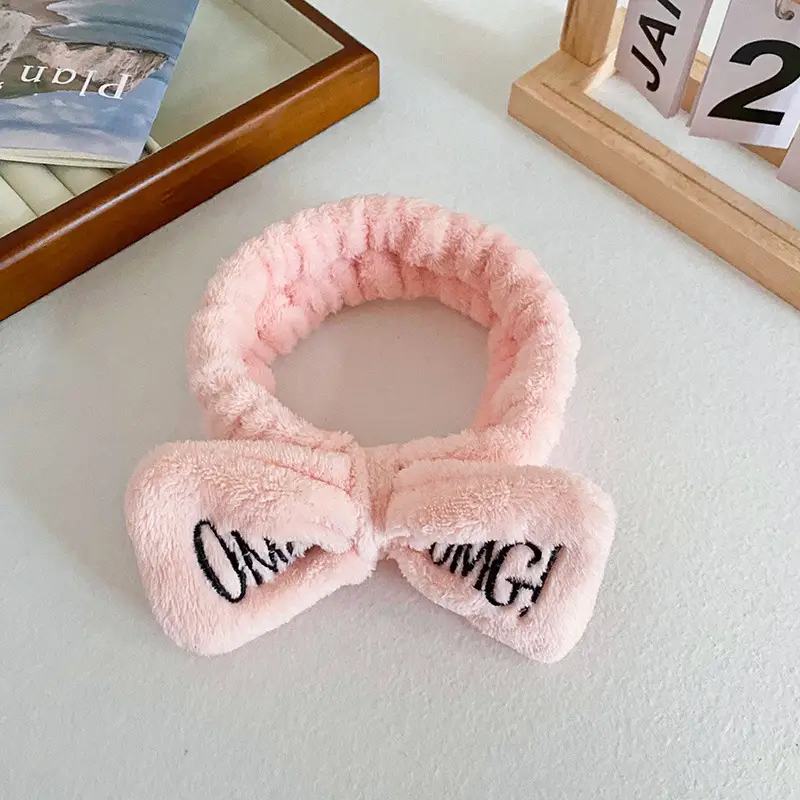Pink Embroidered Bow Headband for Women