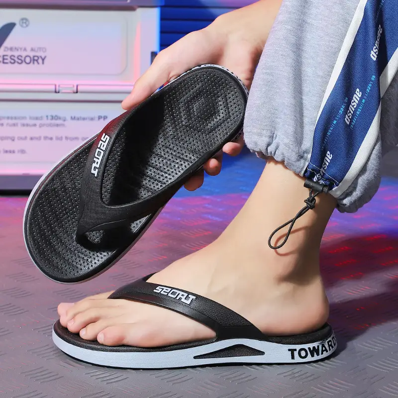 Men's Black Mesh Flip Flops Summer Casual Sandals
