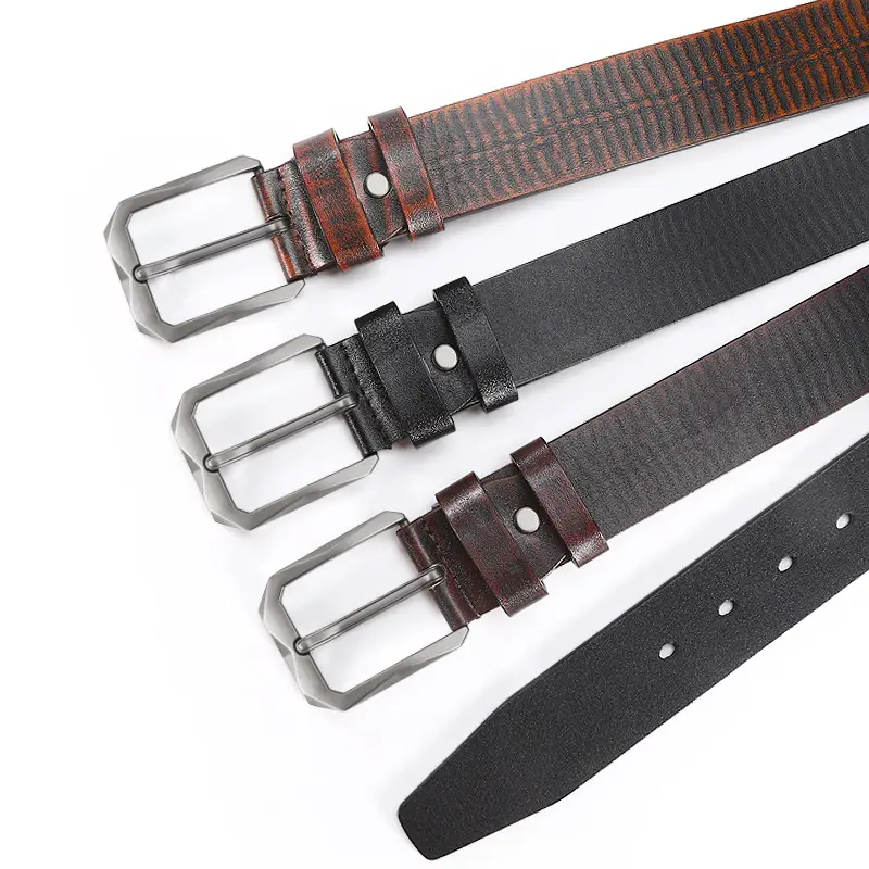 Men's Black Leather Belt with Silver Buckle - Image 4