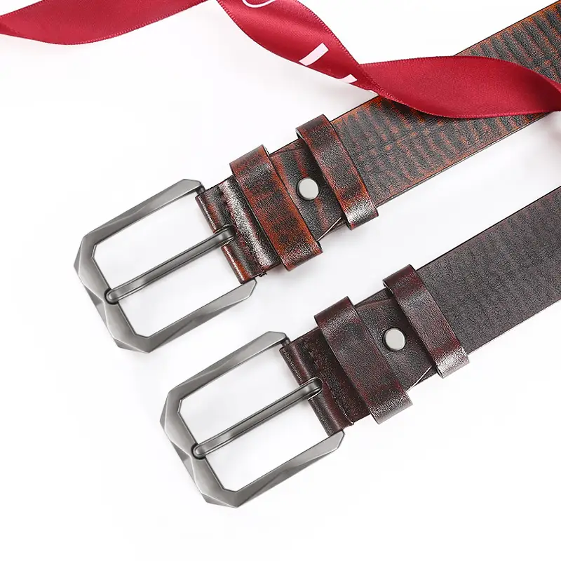 Men's Black Leather Belt with Silver Buckle - Image 5