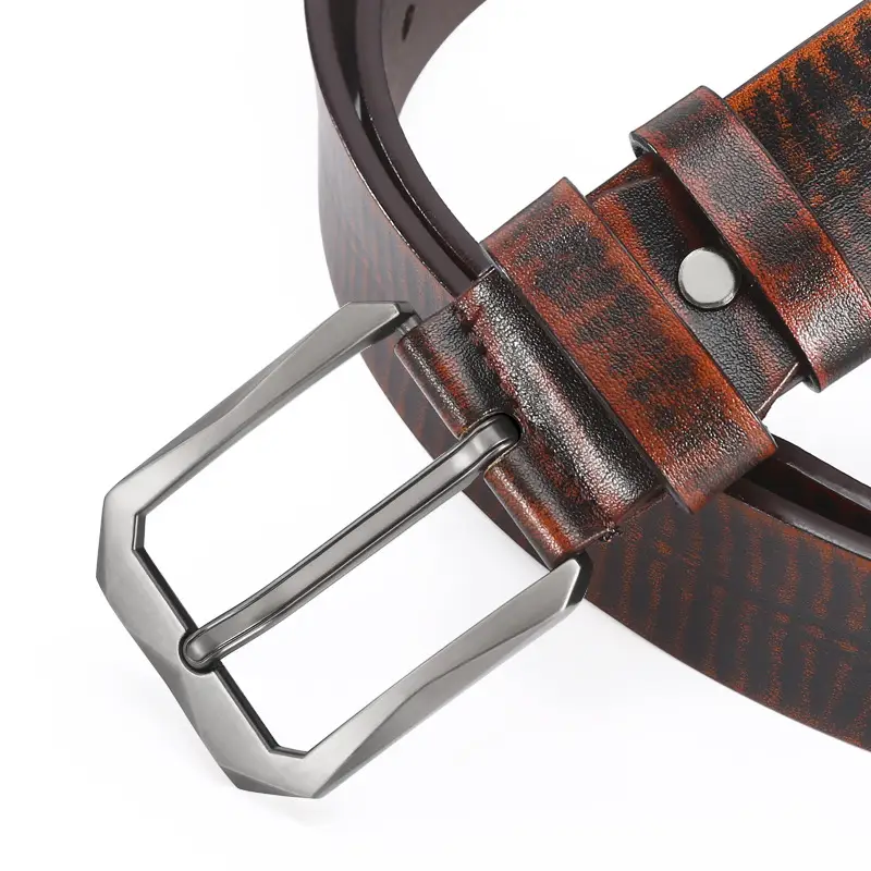 Men's Black Leather Belt with Silver Buckle - Image 6