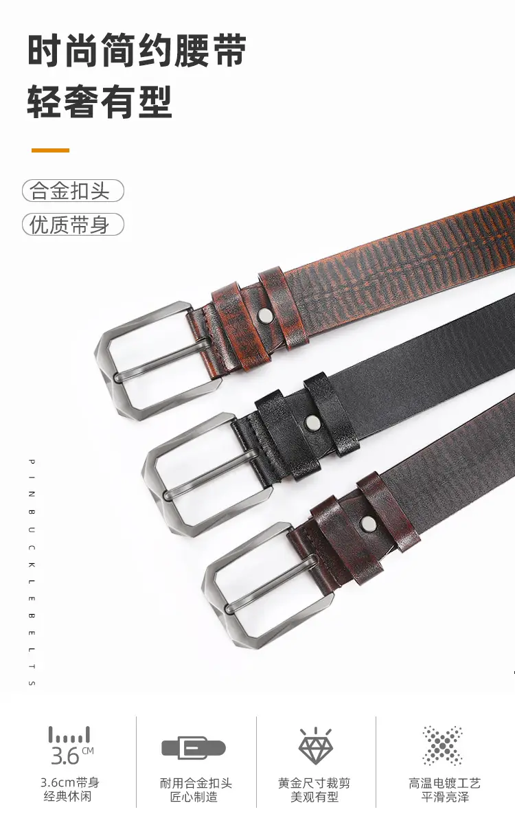 Men's Black Leather Belt with Silver Buckle — feature 1
