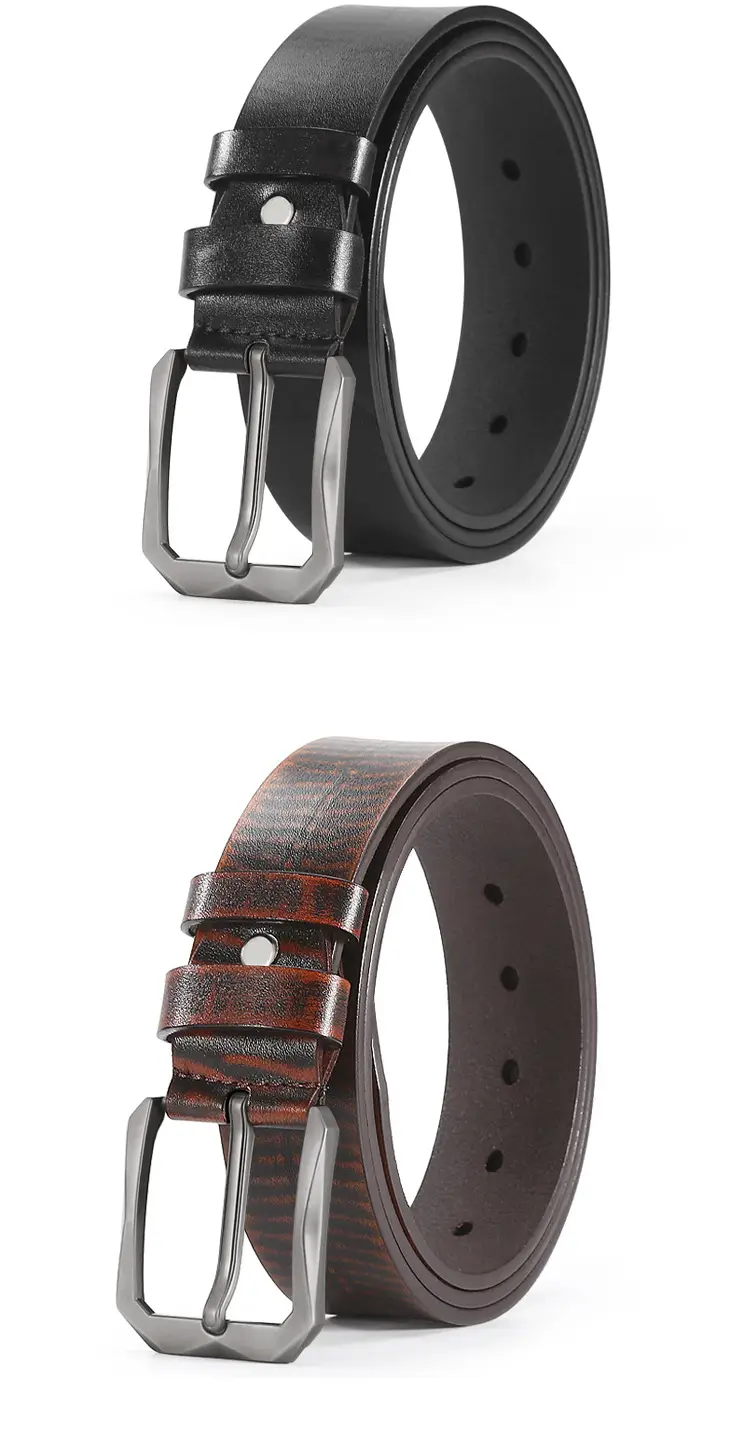 Men's Black Leather Belt with Silver Buckle — feature 10