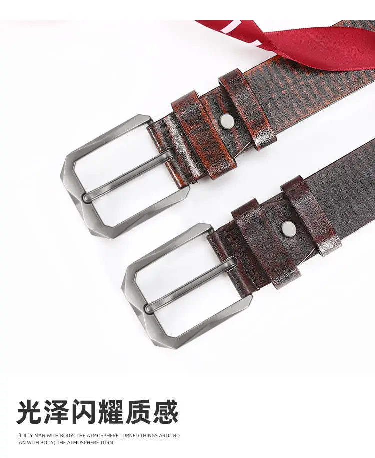 Men's Black Leather Belt with Silver Buckle — feature 2