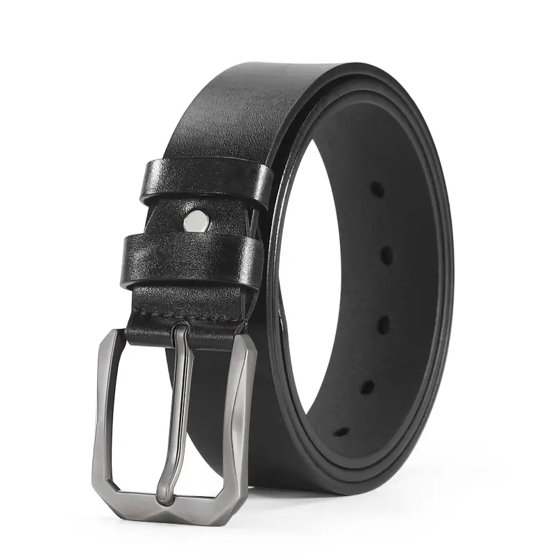 Men's Black Leather Belt with Silver Buckle