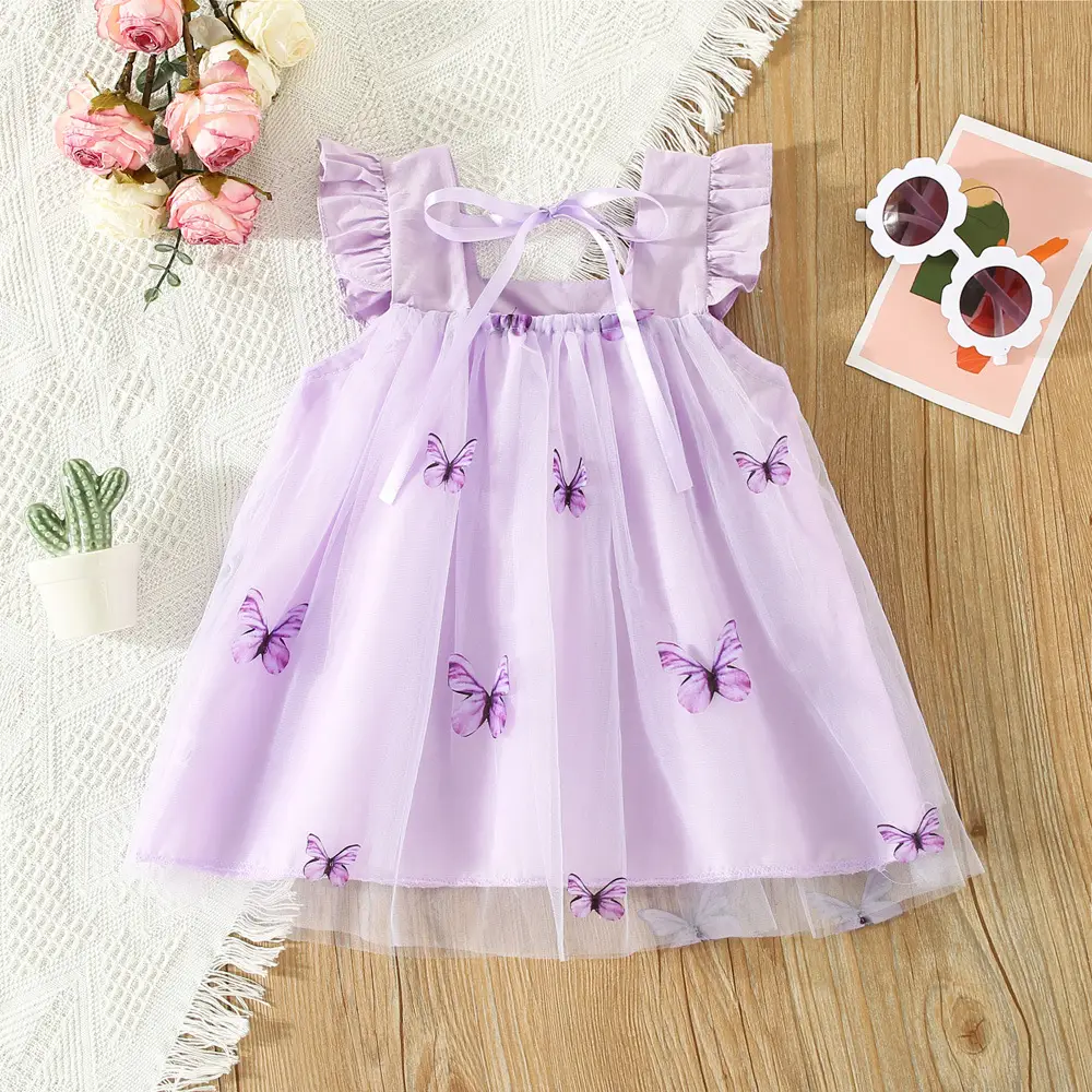Purple Three-Dimensional Butterfly Princess Dress for Girls - Image 5