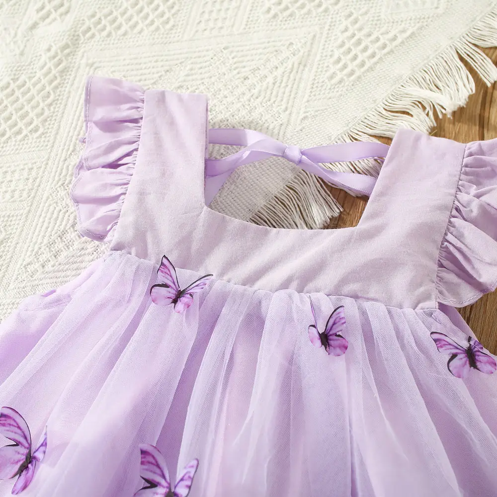 Purple Three-Dimensional Butterfly Princess Dress for Girls — feature 8