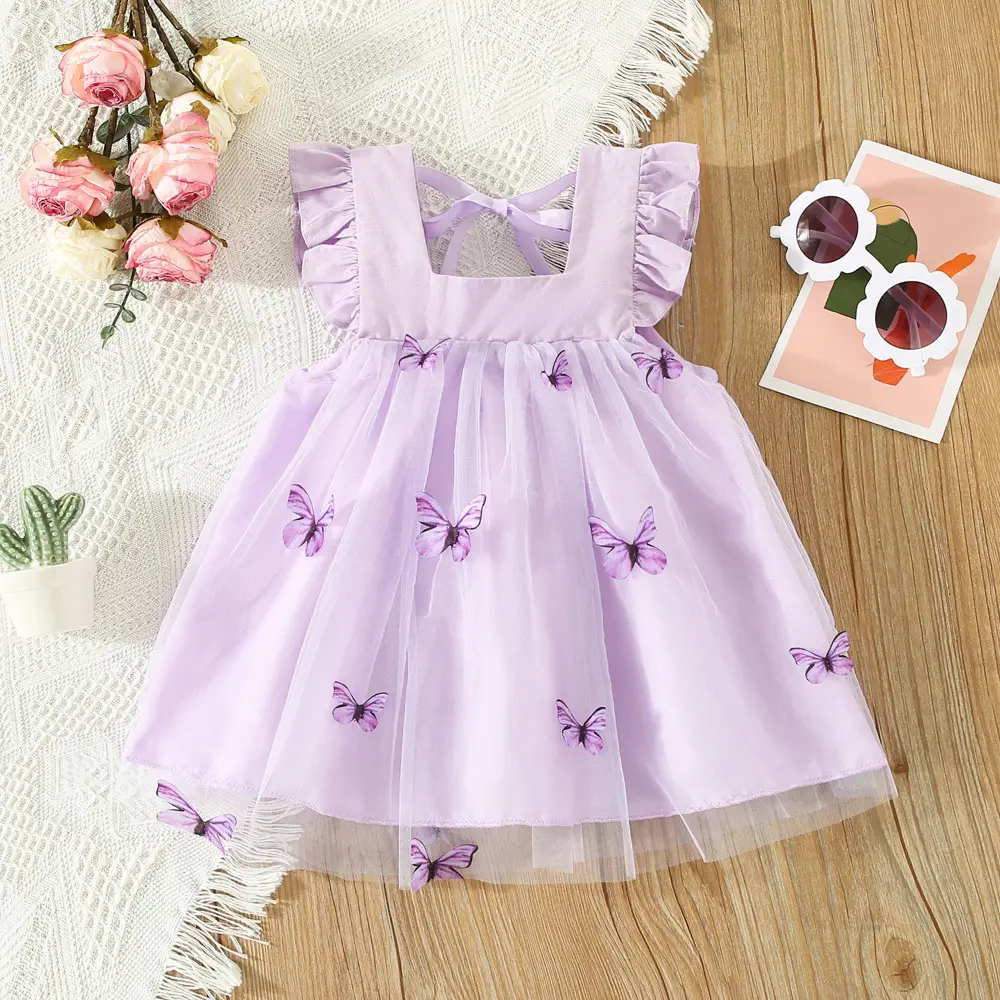 Purple Three-Dimensional Butterfly Princess Dress for Girls - Image 2