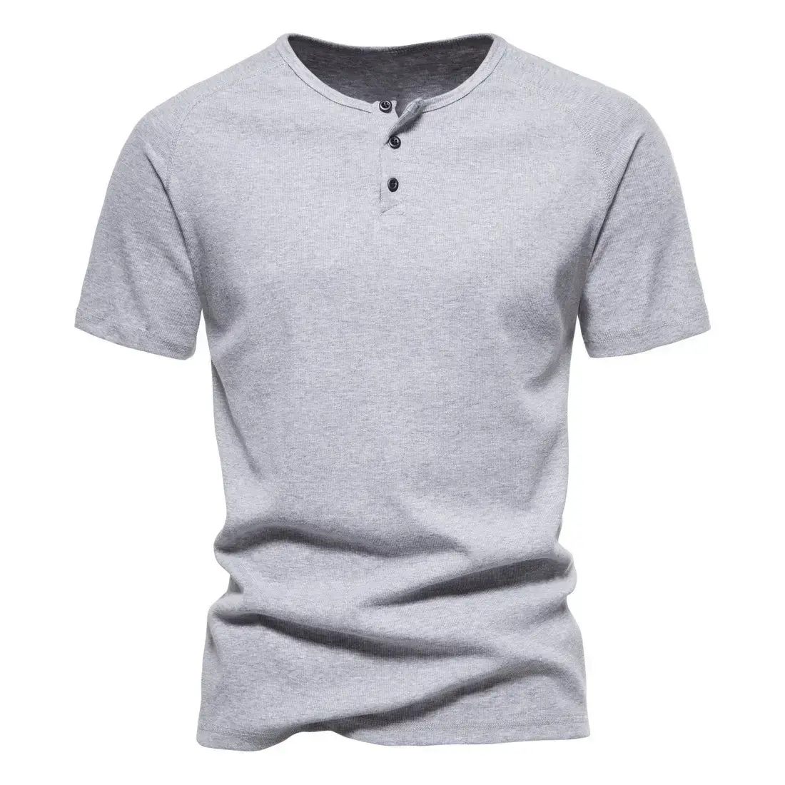 Men Green Cotton Henry T-Shirt 230g - Image 9