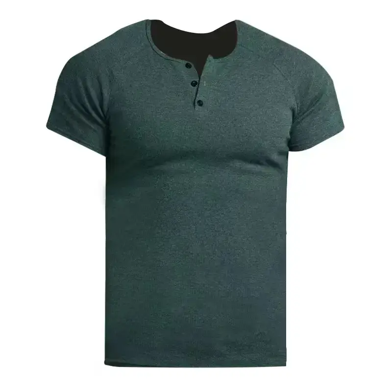 Men Green Cotton Henry T-Shirt 230g - Image 4
