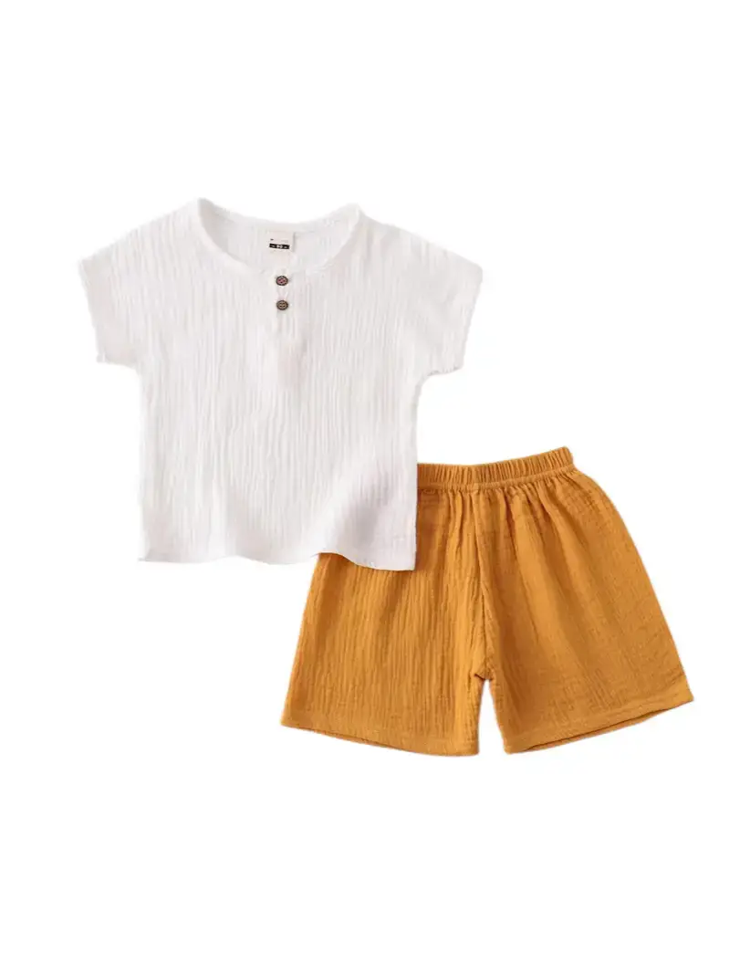 Children Cotton Linen Shorts Suit White Navy Summer Wear - Image 12