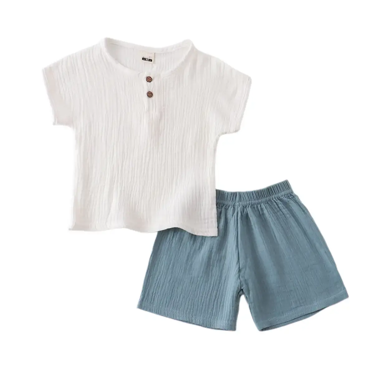 Children Cotton Linen Shorts Suit White Navy Summer Wear - Image 2