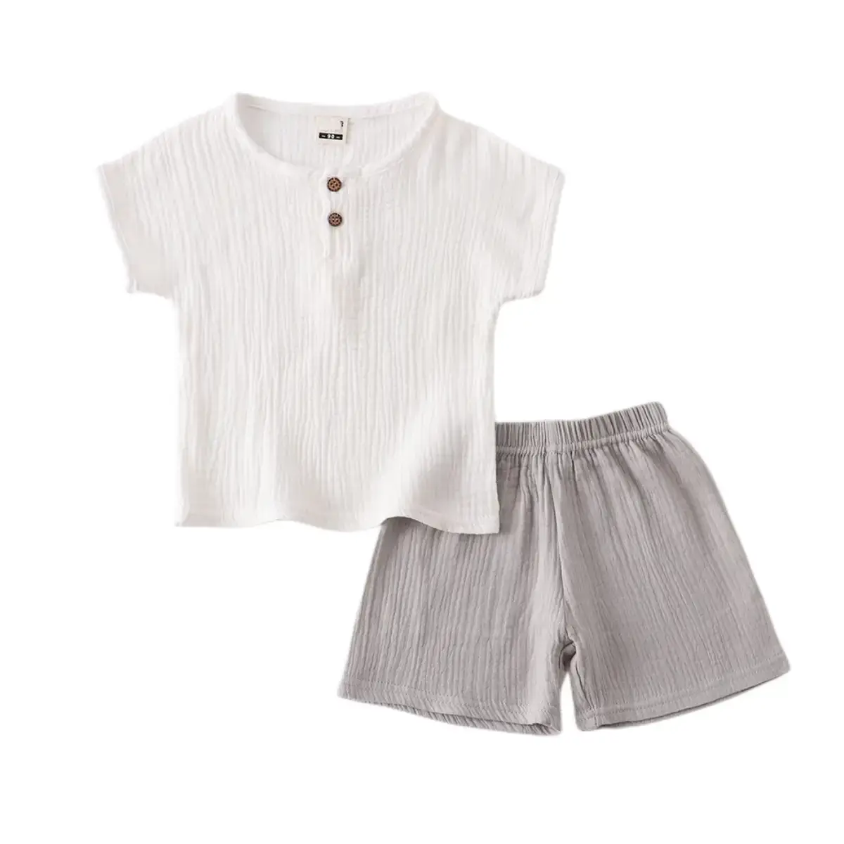 Children Cotton Linen Shorts Suit White Navy Summer Wear - Image 3