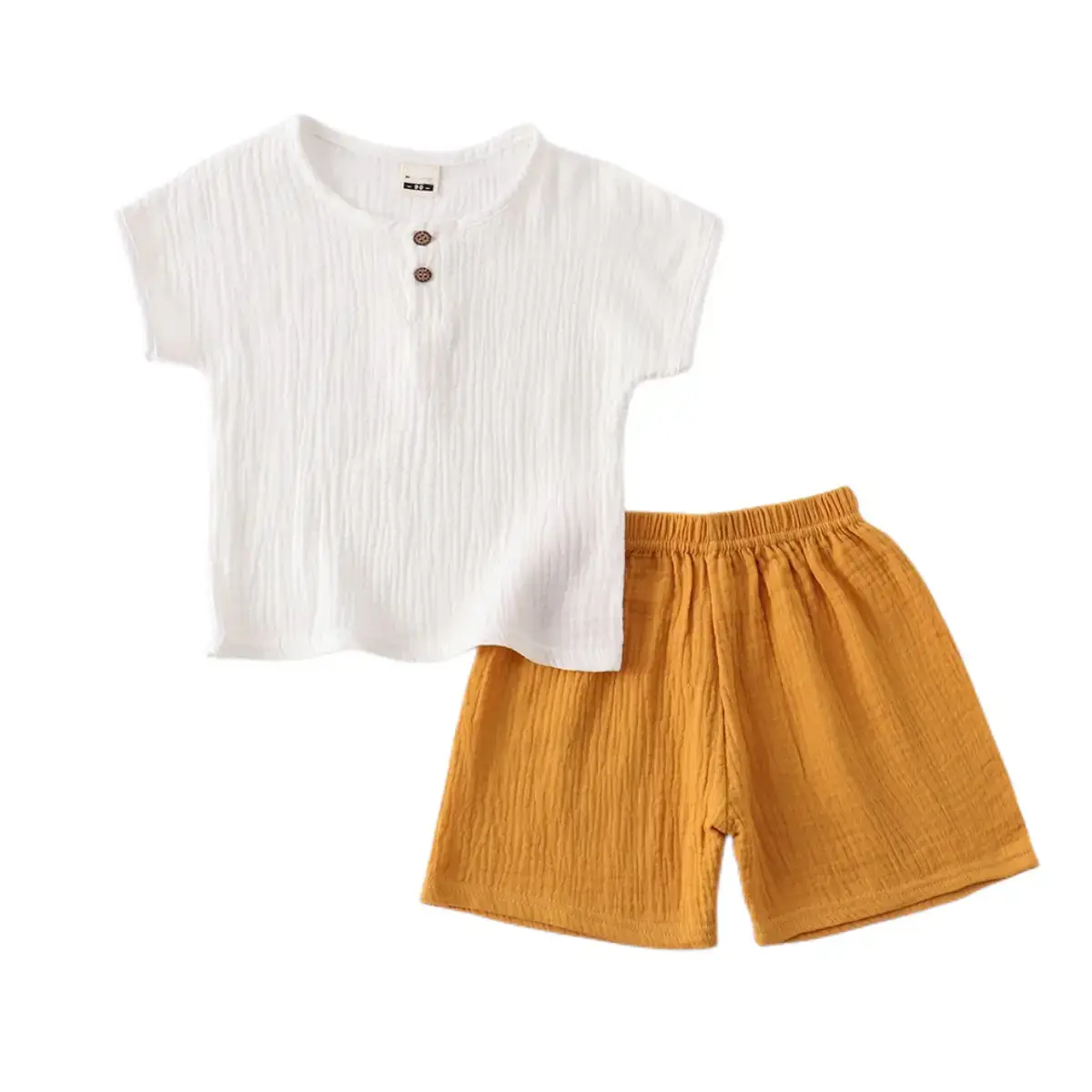 Children Cotton Linen Shorts Suit White Navy Summer Wear - Image 4