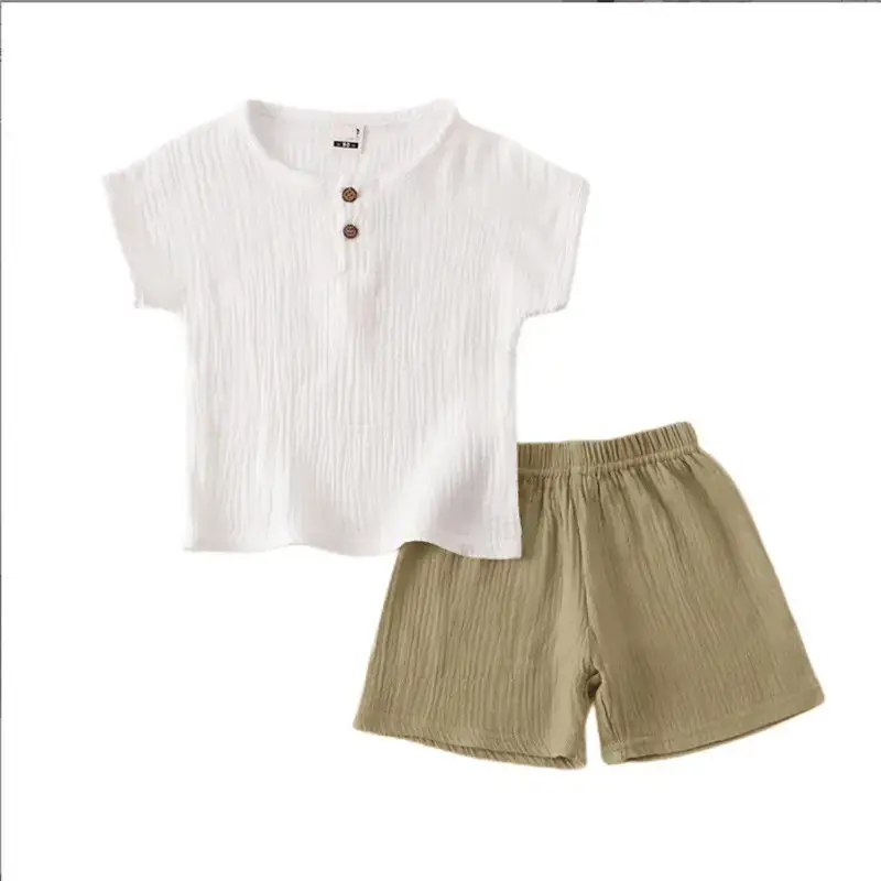 Children Cotton Linen Shorts Suit White Navy Summer Wear - Image 7