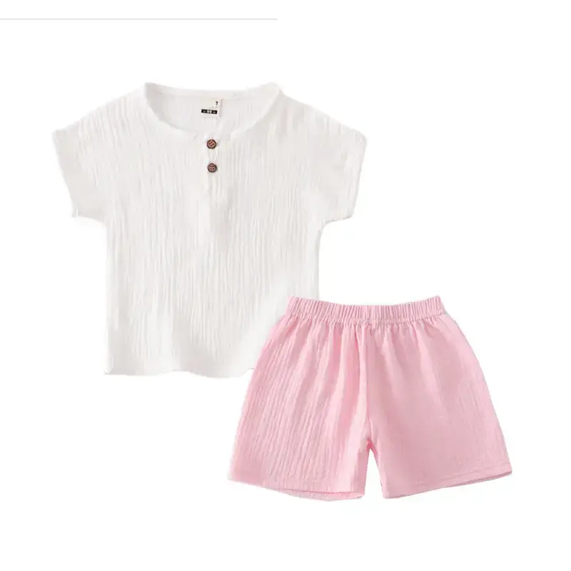 Children Cotton Linen Shorts Suit White Navy Summer Wear - Image 8