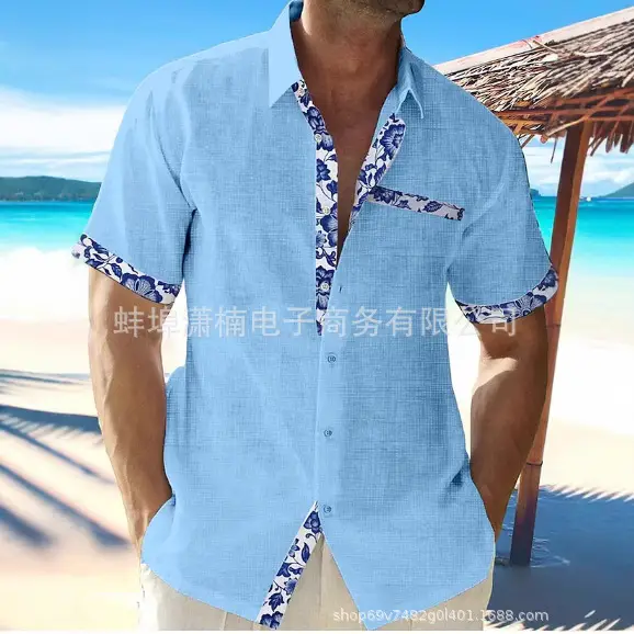Men's White Hawaii Beach Shirt Short Sleeve Cuff Placket - Image 58