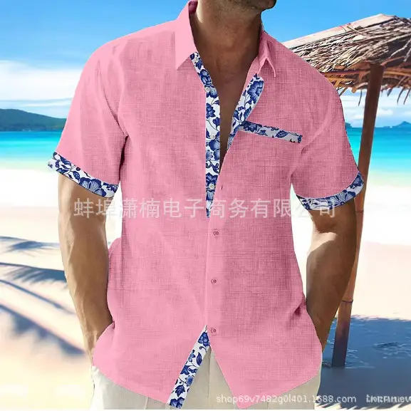 Men's White Hawaii Beach Shirt Short Sleeve Cuff Placket - Image 59