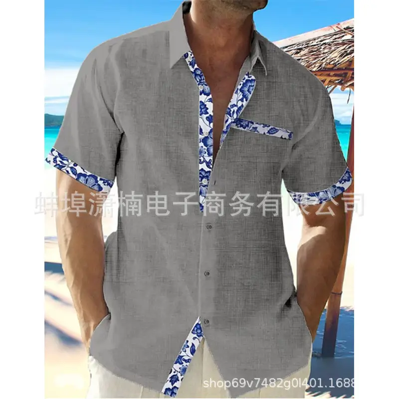 Men's White Hawaii Beach Shirt Short Sleeve Cuff Placket - Image 61