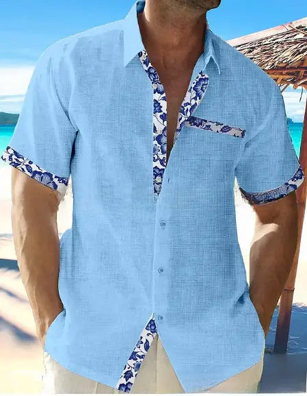 Men's White Hawaii Beach Shirt Short Sleeve Cuff Placket - Image 32