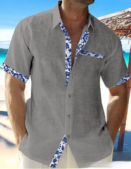 Men's White Hawaii Beach Shirt Short Sleeve Cuff Placket - Image 36