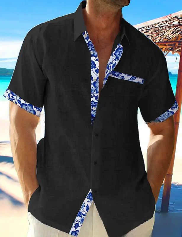 Men's White Hawaii Beach Shirt Short Sleeve Cuff Placket - Image 43