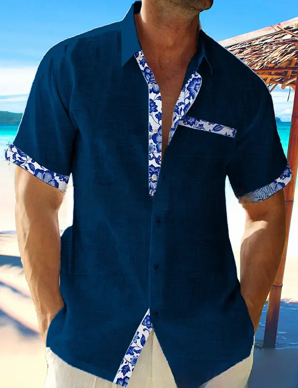 Men's White Hawaii Beach Shirt Short Sleeve Cuff Placket - Image 49