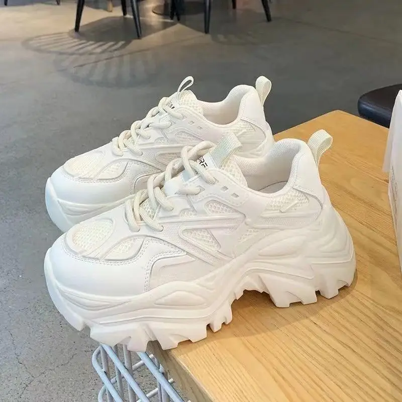 2023 summer new thick-soled breathable single-lining muffin daddy shoes sports ultra-high heel kitten leg white shoes women's shoes — feature 3
