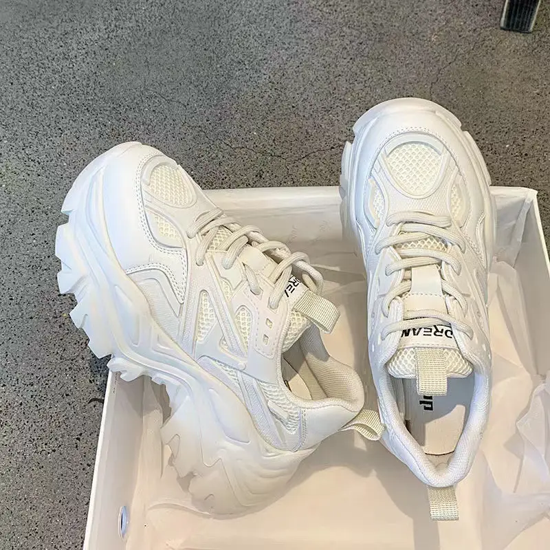 2023 summer new thick-soled breathable single-lining muffin daddy shoes sports ultra-high heel kitten leg white shoes women's shoes — feature 5