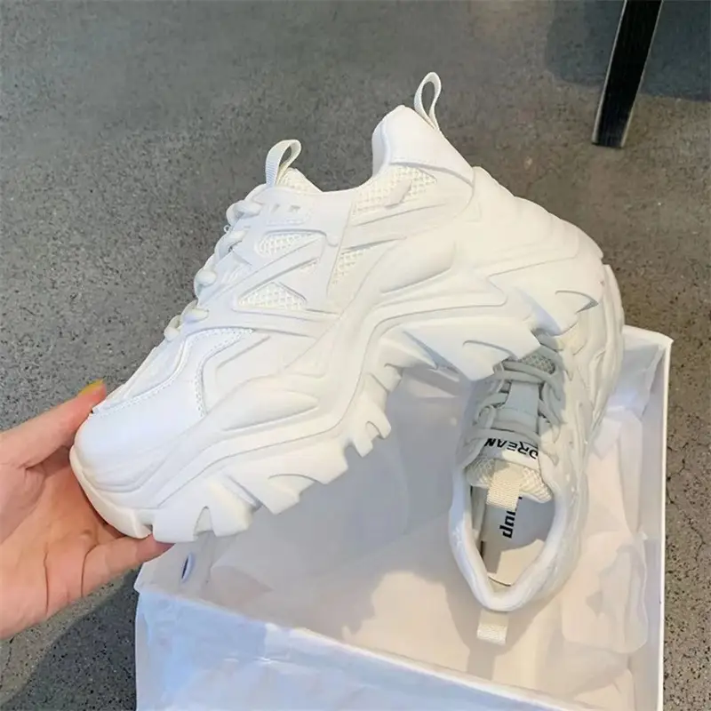2023 summer new thick-soled breathable single-lining muffin daddy shoes sports ultra-high heel kitten leg white shoes women's shoes - Image 2