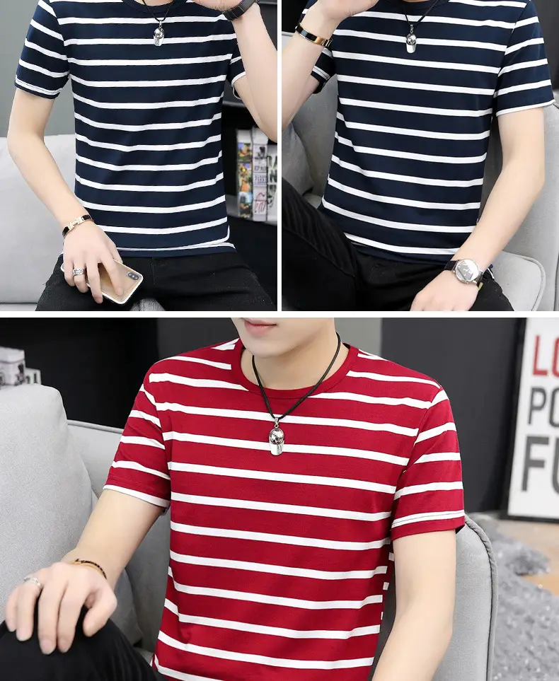 Men Striped Camo T-Shirt White Black Cotton — feature 15