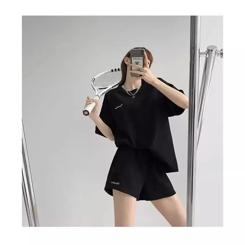 Women Black Waffle Shorts Set Summer Casual Shorts - Image 7