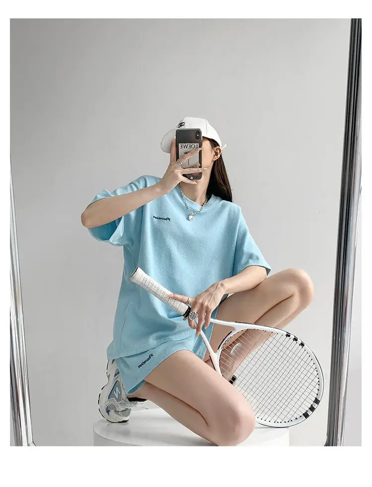 Women Black Waffle Shorts Set Summer Casual Shorts — feature 8