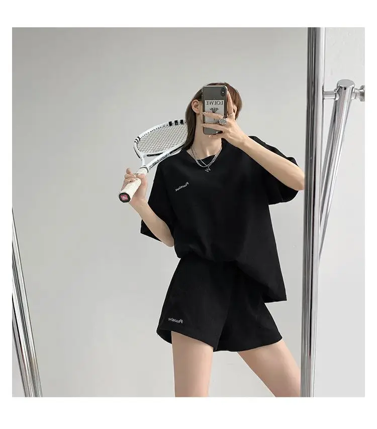 Women Black Waffle Shorts Set Summer Casual Shorts - Image 2