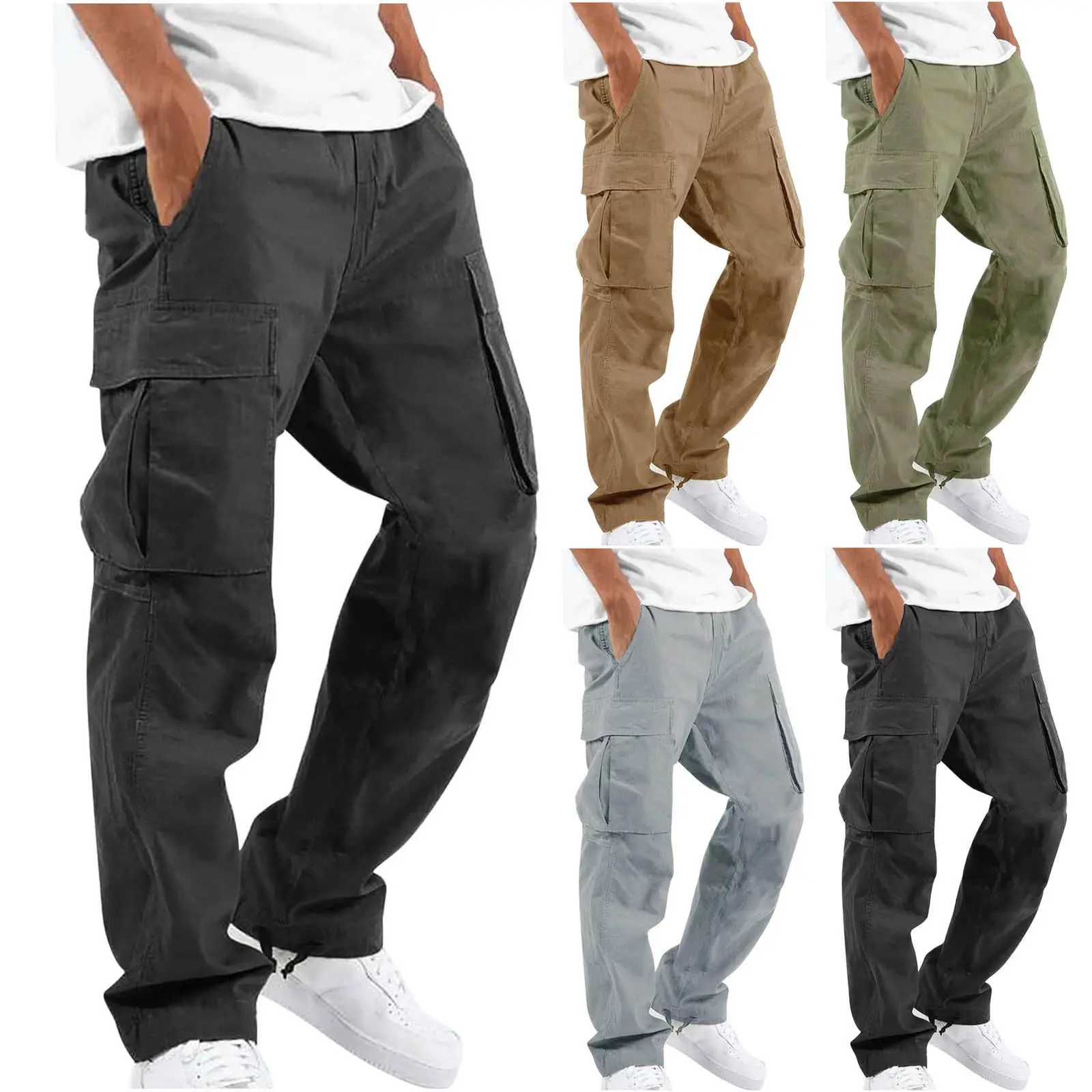 Purple Men's Multi-Pocket Cargo Pants with Drawstring Waist - Image 6