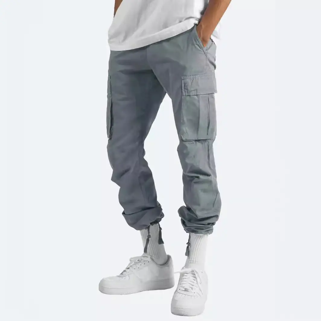 Purple Men's Multi-Pocket Cargo Pants with Drawstring Waist - Image 10