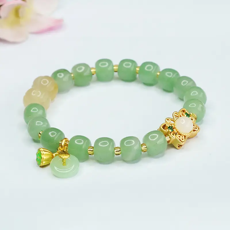 Green Jade Bracelet with Pumpkin & Palace Beads
