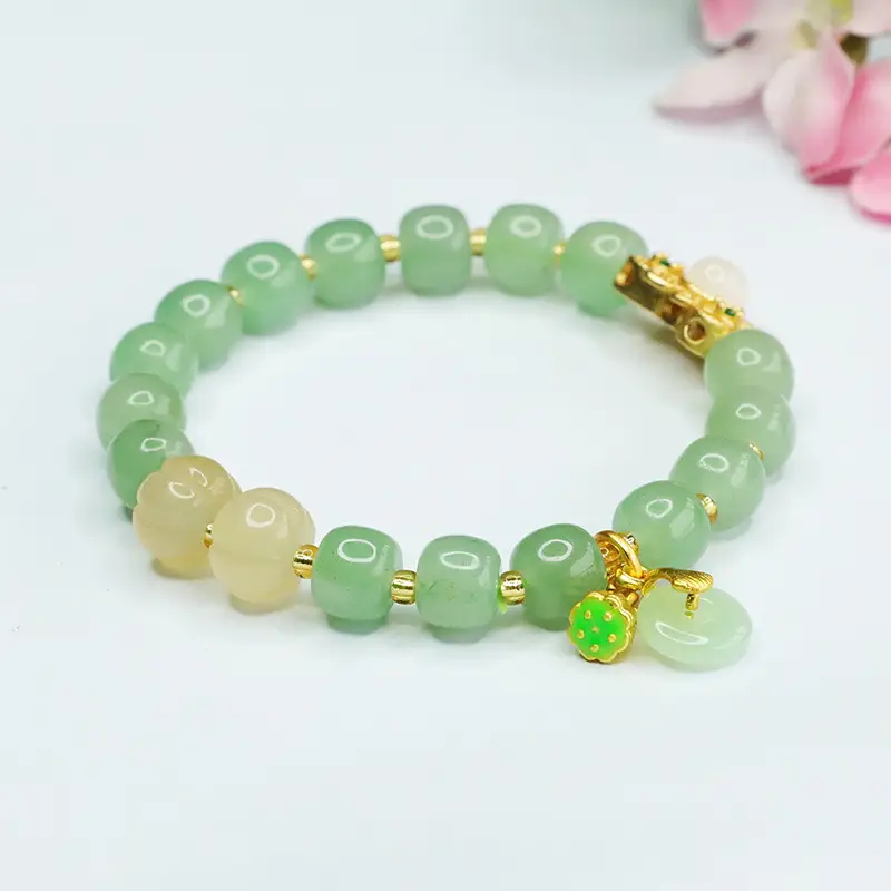 Green Jade Bracelet with Pumpkin & Palace Beads