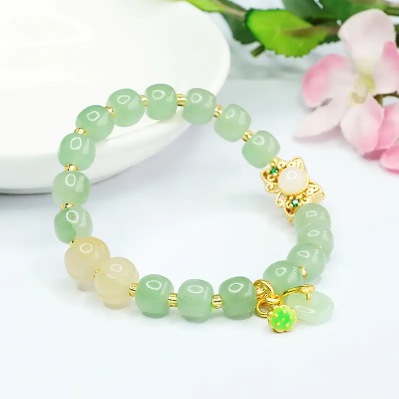 Green Jade Bracelet with Pumpkin & Palace Beads — feature 9