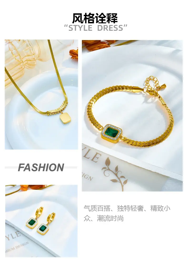 Gold Pendant Necklace with Emerald Cube Zircon & Pearl Chain — feature 2