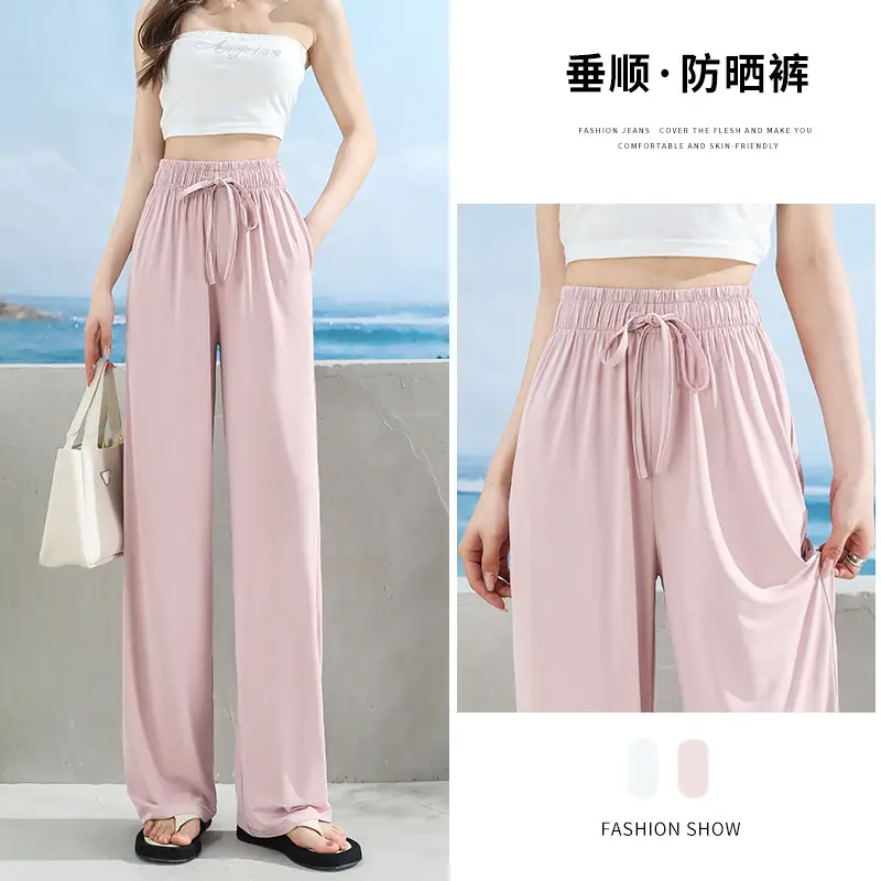 Women's Ice Silk Wide Leg Pants Grey Slimming - Image 13