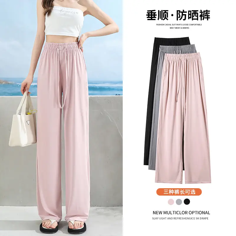 Women's Ice Silk Wide Leg Pants Grey Slimming - Image 14