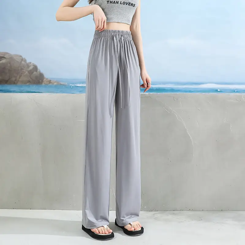 Women's Ice Silk Wide Leg Pants Grey Slimming - Image 16